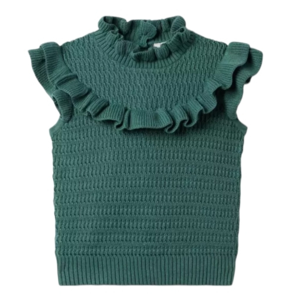 NEW Janie And Jack dark sage green knit ruffle sleeveless sweater top 18